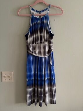 Maggy London blue and white print halter Dress 4